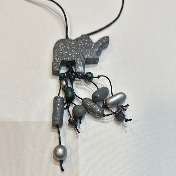 Decouture Elephant Pendant Statement Necklace with Black Cord - Picture 2 of 6